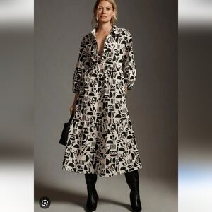 Anthropologie Maeve Bettina Tiered Shirt Dress Abstract Print Size EXTRA LARGE